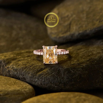 Radiant Cut Moissanite Diamond Pave Engagement Ring