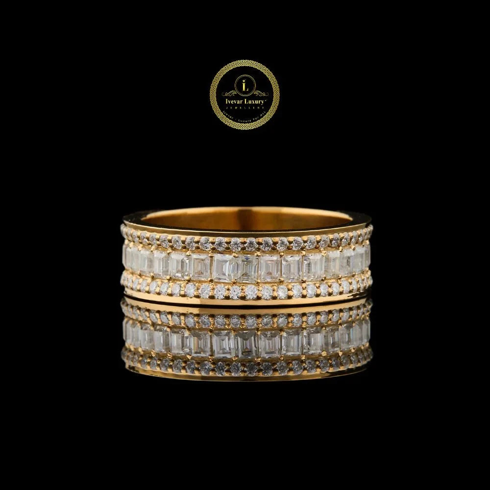 Emerald Cut Moissanite Diamond Eternity Wedding Band with Side Stones