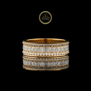Emerald Cut Moissanite Diamond Eternity Wedding Band with Side Stones