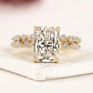 Radiant Cut Lab Diamond Ring Floral Marquise Diamond Band