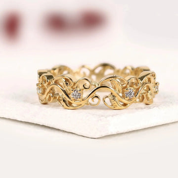 Nature Inspired Round Moissanite Diamond Filigree Eternity Band