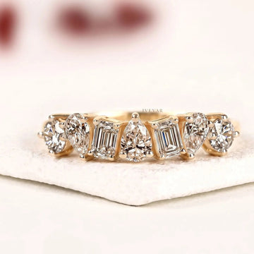 Mixed Shape Seven Stone Lab Diamond Anniversary Band Ring For Women
