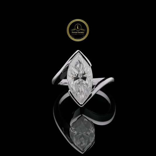 Half Bezel Set Marquise Lab Diamond Open Bypass Ring