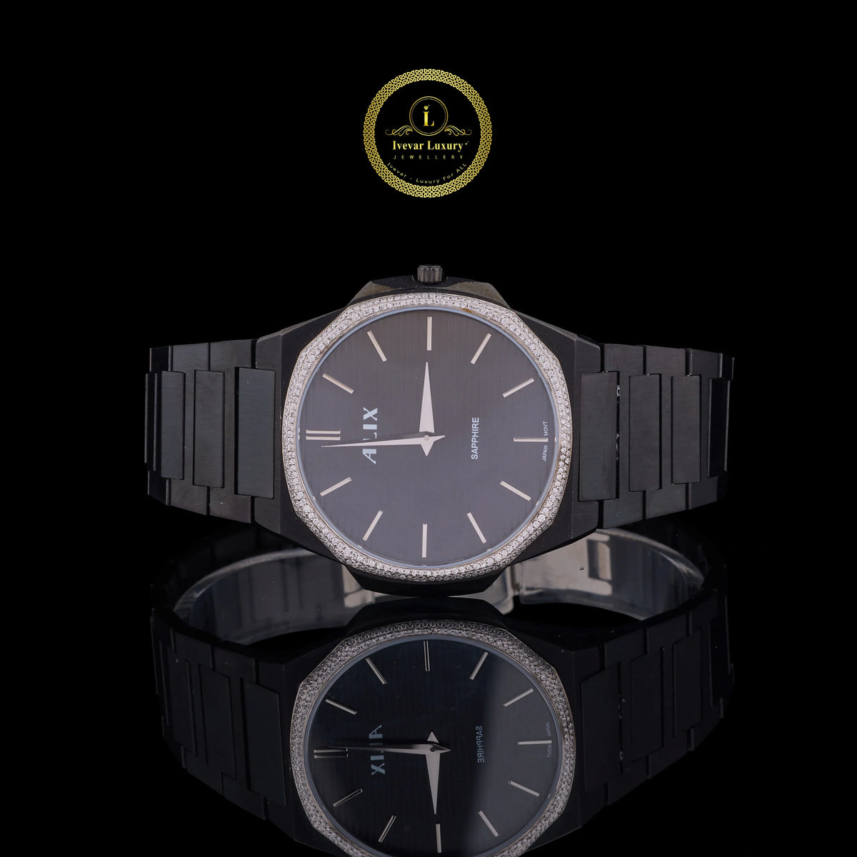 Black Diamond Bezel Minimalist Men's Metal Bracelet Watch