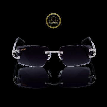 Rimless Rectangular Diamond Sunglasses with Round Pave Hinges & Diamond Bridge