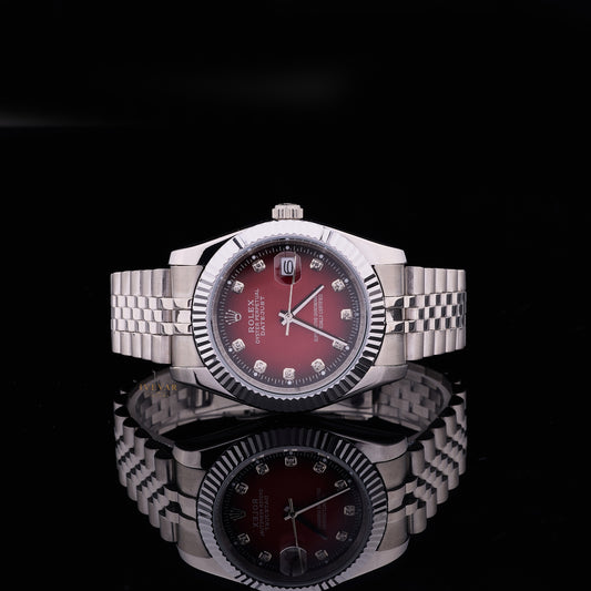 Ivevar Crimson Prestige Duo Ruby Dial Luxury Watch Moissanite Diamond Bezel Timepiece Collection