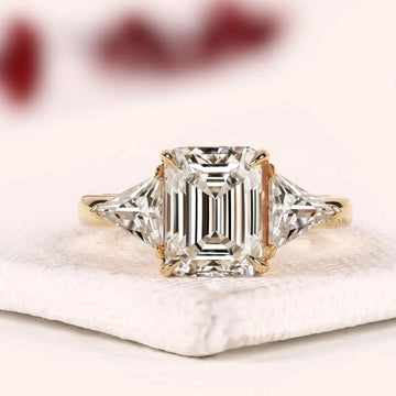 Emerald Cut with Triangle Lab Diamond Three Stone Engagement Ring