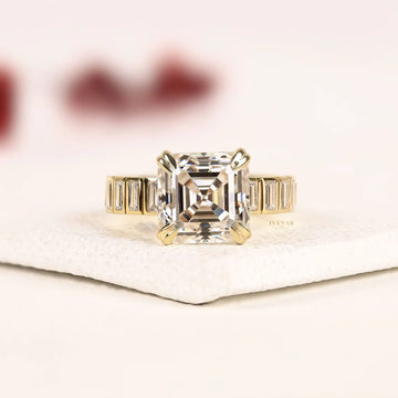 Asscher Cut Baguette Channel Set Lab Diamond Engagement Ring