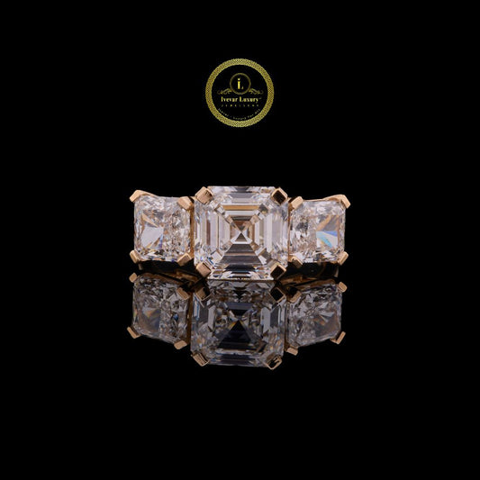 Vintage Asscher Cut Three Stone Lab Diamond Engagement Ring