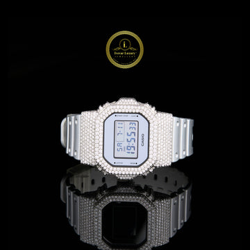 Iced Out Diamond Digital Watch with Green Resin Strap for Men