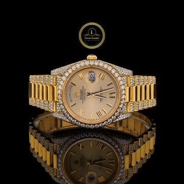 Custom Iced-Out Presidential Timepiece with Champagne Roman Dial