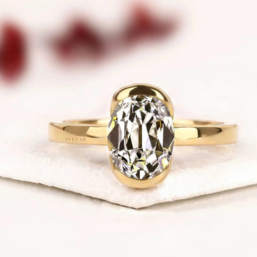 Half Bezel Rose Oval Lab Diamond Solitaire Engagement Ring