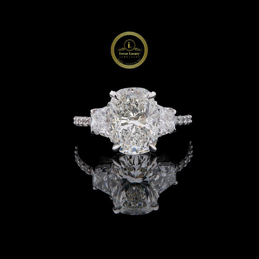 Cushion Cut Three Stone Pave Diamond Lab Diamond Engagement Ring