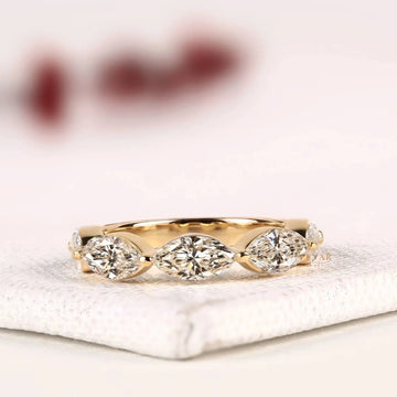 East West Marquise Cut Moissanite Eternity Wedding Band