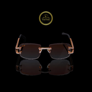 Luxury Custom Diamond Sunglasses Rimless Round Rose Gold Eye wear