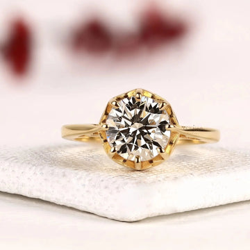 Round Cut Lab Diamond Hexagon Basket Engagement Ring
