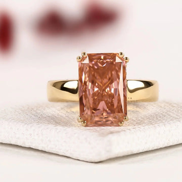 Hidden Set Peach Pink Radiant Lab Diamond Engagement Ring