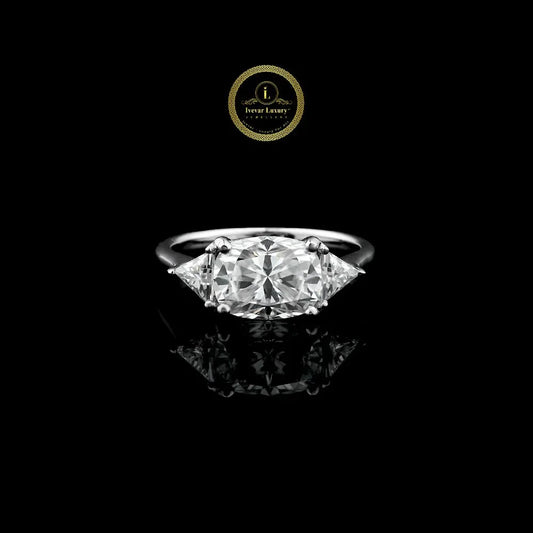 Cushion Cut Three Stone Lab Diamond Ring With Trillion Side Stones