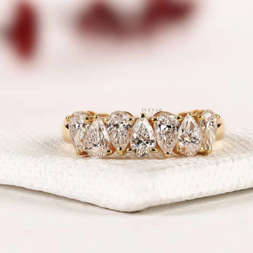 Up and Down Pear Cut Lab Diamond Half Infinity Band Ring