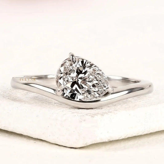 Pear Cut Lab Diamond Solitaire Engagement Ring