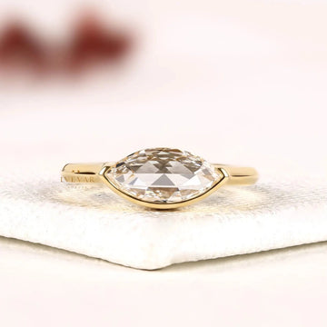 East West Half Bezel Set Marquise Cut Lab Diamond Engagement Ring