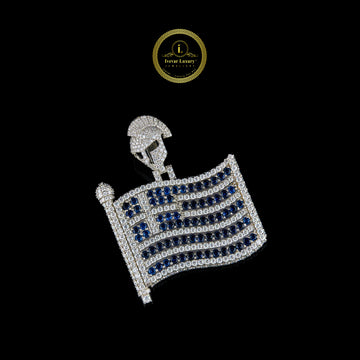 Luxury Lab Diamond Spartan Helmet American Flag Pendant with Blue Stones Hip Hop Jewelry Design By Ivevar
