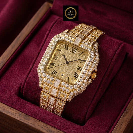 Round Diamond Paved Roman Dial Watch For Men - View 2