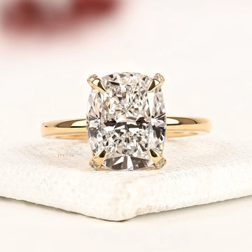 Cushion Cut Lab Diamond Solitaire Hidden Halo Ring