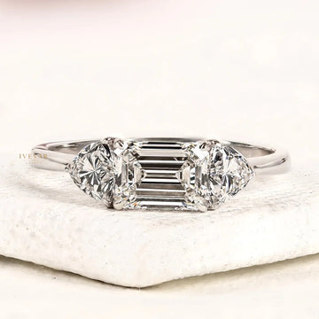 Emerald Cut Three Stone Moissanite Diamond Ring