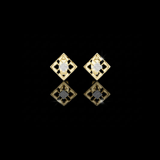 Architectural Geometric Lab Round Diamond Frame Stud Earrings with Floating Accents