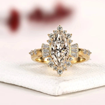 Marquise Cut Halo Setting Moissanite Diamond Engagement Ring