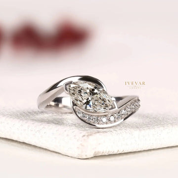 Marquise Cut Lab Diamond Pave Bypass Band Engagement Ring