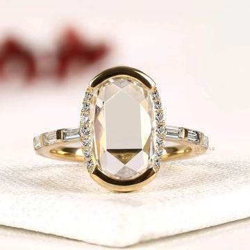 Oval Rose Cut Half Bezel Lab Diamond Engagement Ring