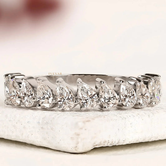 Pear Cut Moissanite Diamond Half Wedding Band