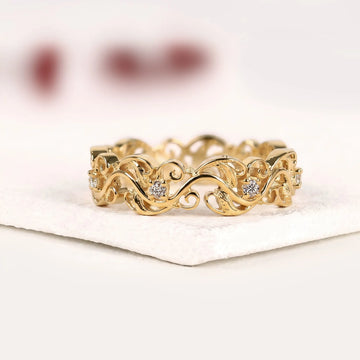 Nature Inspired Round Lab Diamond Filigree Eternity Band
