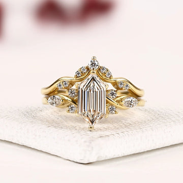 Dutch Marquise Cut Moissanite Diamond Bridal Ring Set