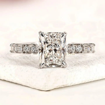 Radiant Cut Hidden Halo with Pave Band Lab Engagement Ring