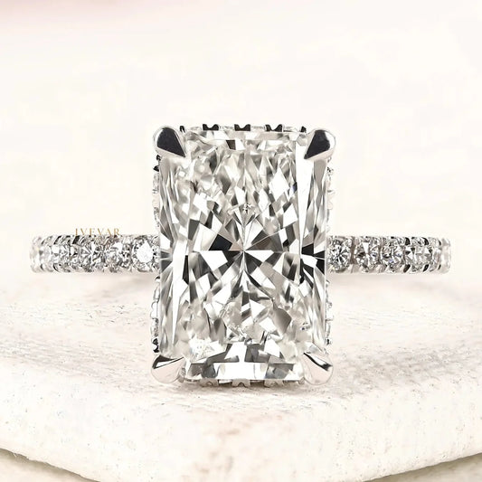 Radiant Cut Lab Diamond Hidden Halo Engagement Ring