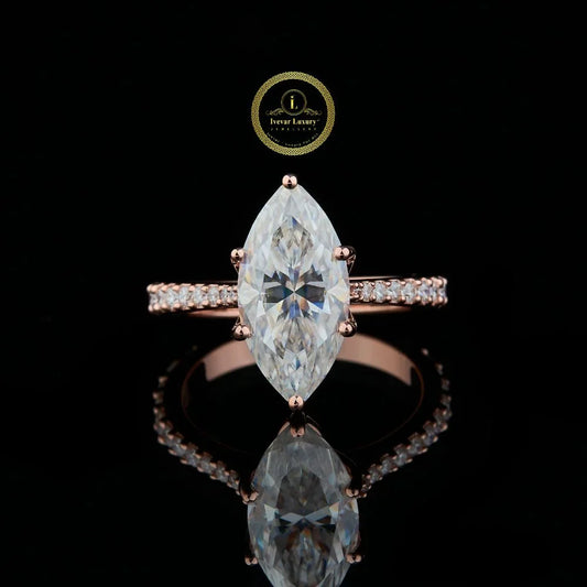 Marquise Cut Lab Diamond Pave Solitaire Ring