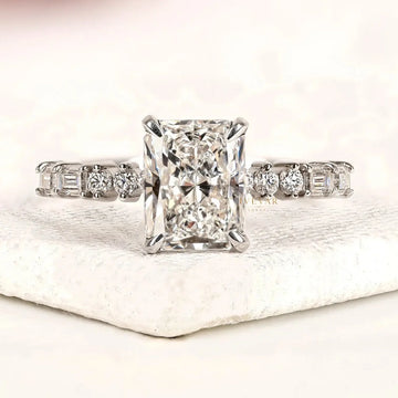 Radiant Cut Hidden Halo with Pave Band Moissanite Engagement Ring