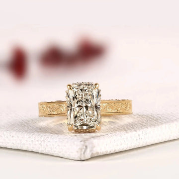 Art Deco Milgrain Radiant Cut Hidden Halo Lab Diamond Ring