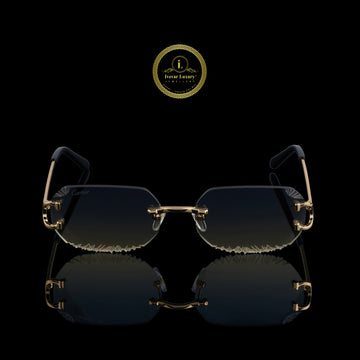 Luxury Rimless Geometric Gold Sunglasses with Crystal-Cut Smoke Gradient Lenses