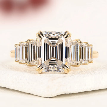Emerald Cut Moissanite Diamond Five Stone Ring in Gold