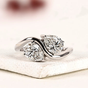 Pear Cut Toi et Moi Bypass Lab Diamond Engagement Ring