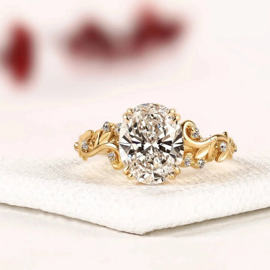 Oval Cut Lab Diamond Nature Inspired Engagement Ring