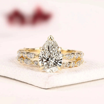 Pear Cut Lab Diamond Double Marquise Eternity Bridal Ring Set
