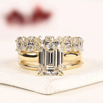 Emerald Cut Lab Diamond Alternating Marquise & Cushion Bridal Ring Set