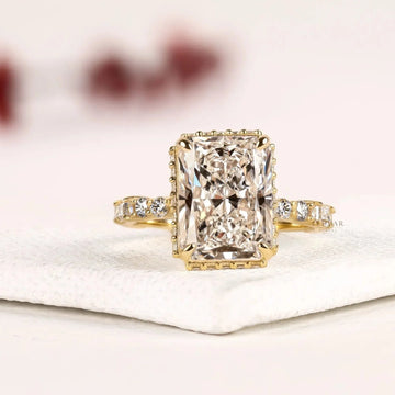 Hidden Halo with Pave Setting Radiant Cut Lab Diamond Ring