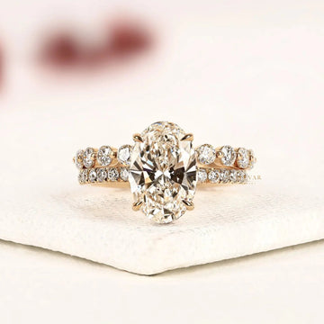 Pave Set Oval Cut Lab Diamond With Round Full Eternity Bridal Set Ring