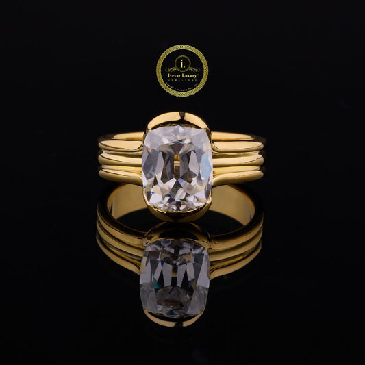 Elongated Cushion Bezel Solitaire Moissanite Diamond Ring